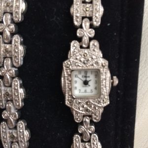 Vintage Silver Marcasite Matching Watch & Bracelet